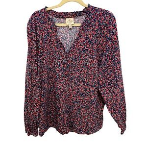 St. John's Bay Cotton Blouse Floral Print Long Sleeve Cottagecore Romantic XXL